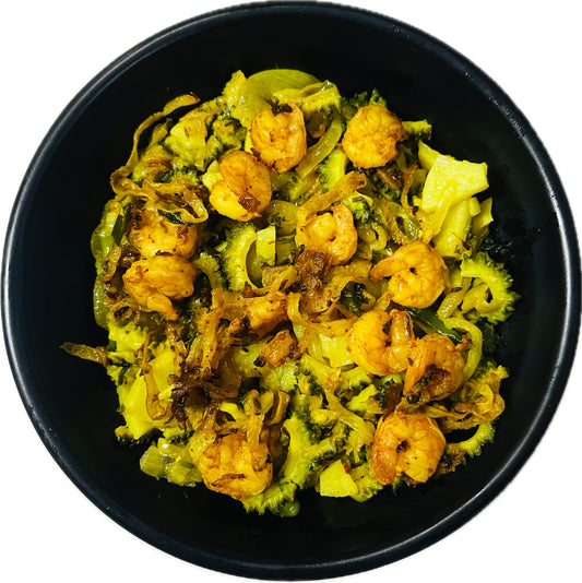 Karela (bitter gourd) with potato and shrimp  (3-4 servings)