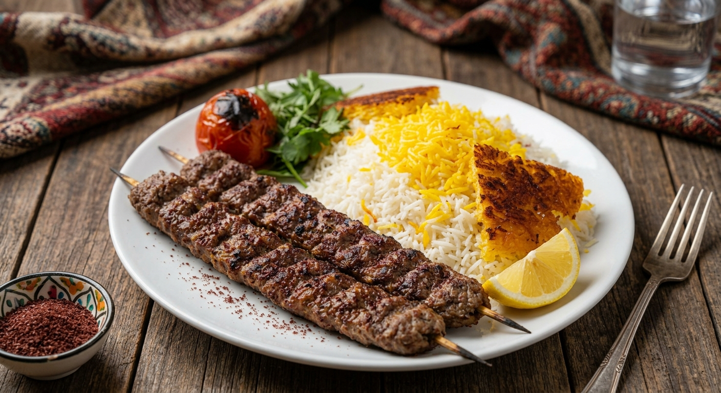 Beef Koobideh Kebab with Persian Rice & Tahdig