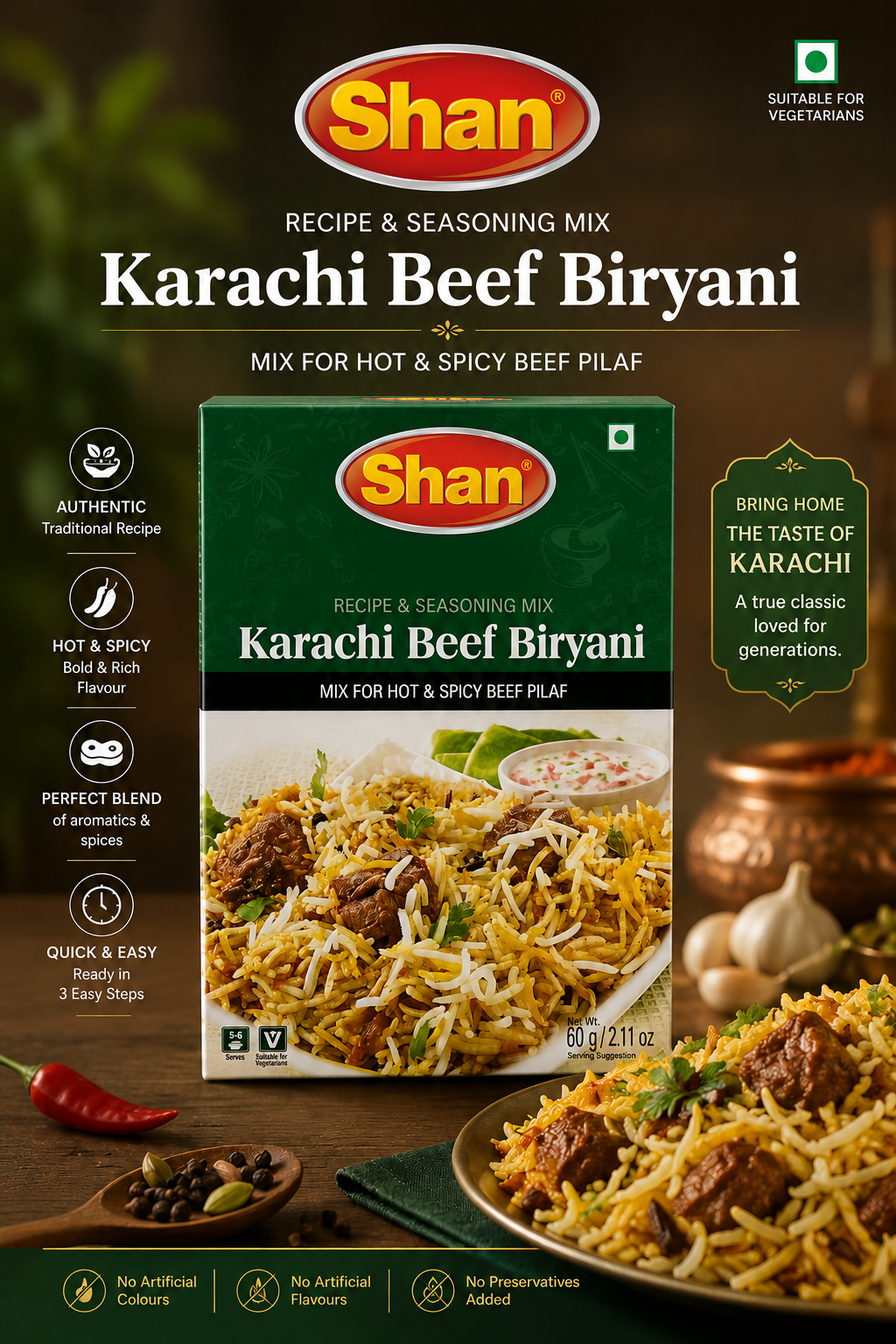 Shan Karachi Beef Biryani Mix Masala- 60gm