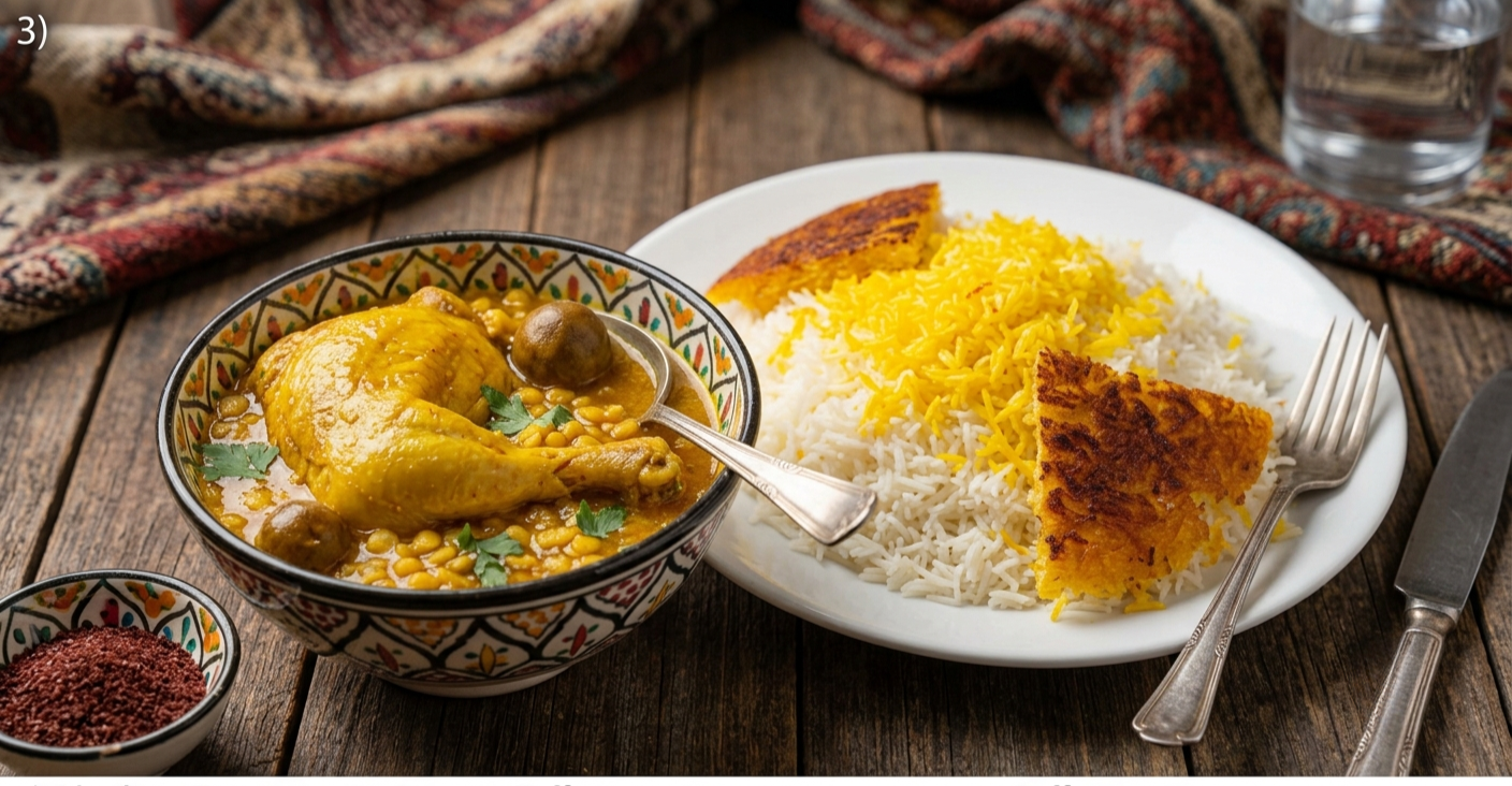 Chicken Quarter Leg Persian Saffron Stew with Saffron Rice