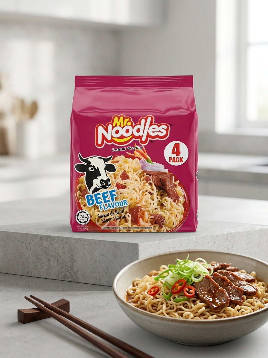 Mr. Noodles Instant Noodles – Beef Flavour (4 Pack)-NYC