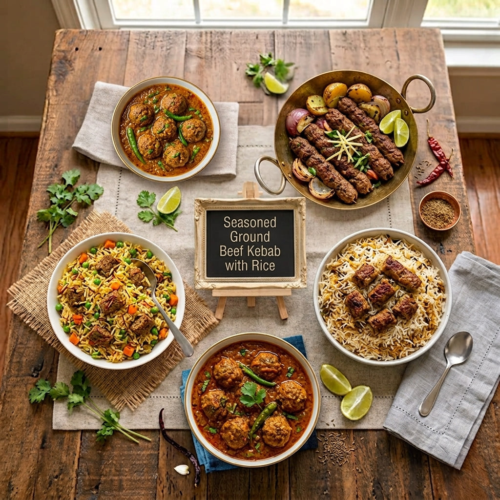 Seasoned Ground Beef Kebab with Rice