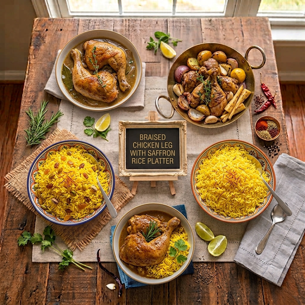 Braised Chicken Leg with Saffron Rice