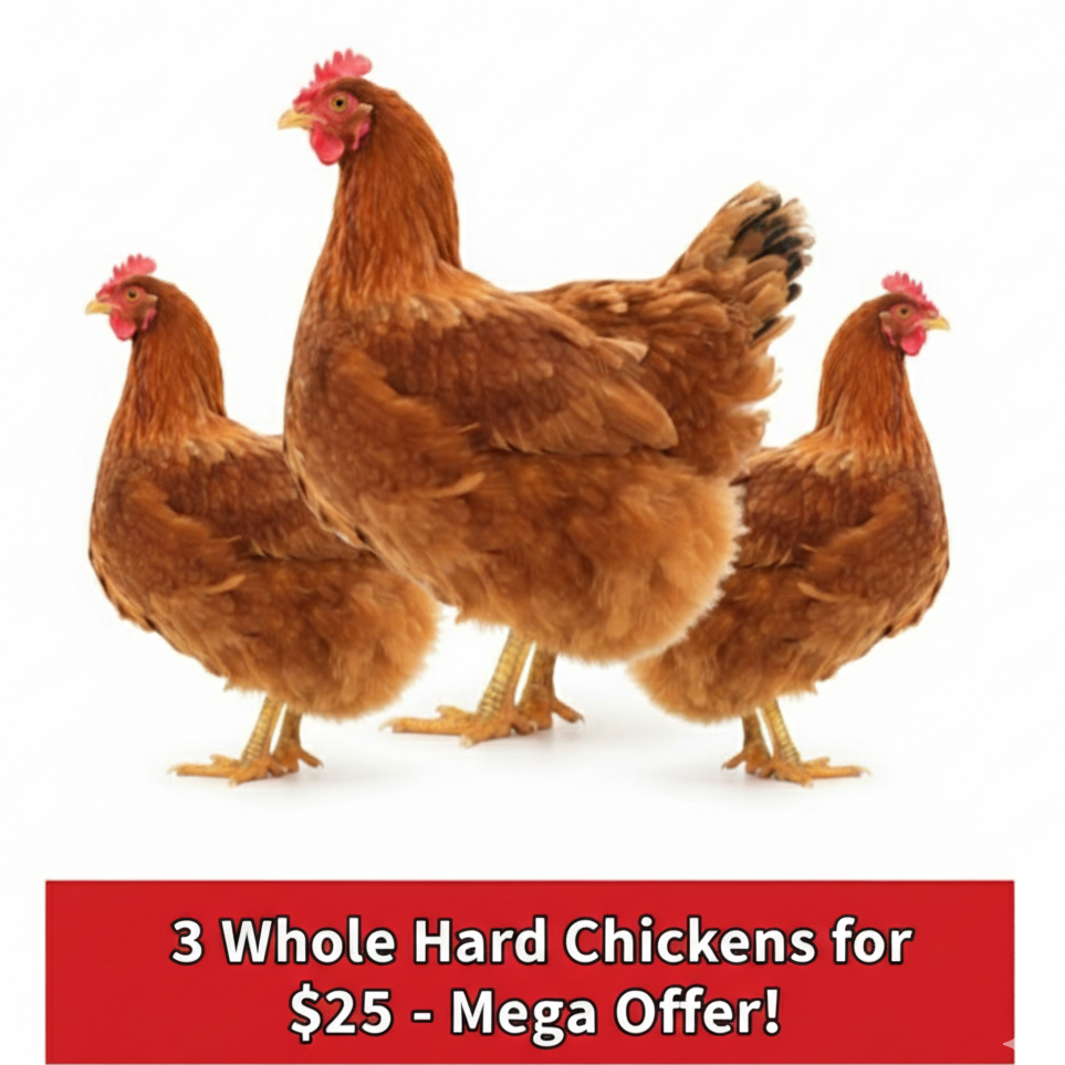 3 Whole Hard chicken for $25!