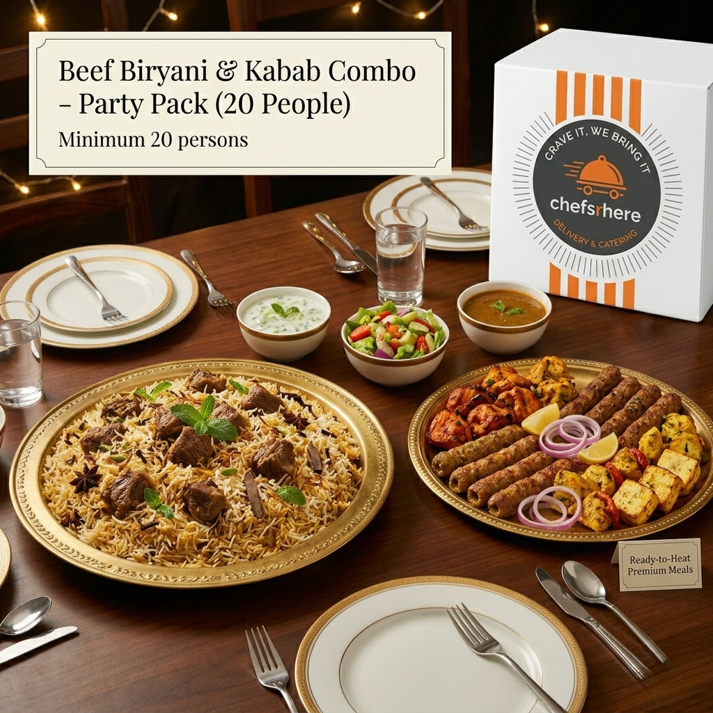 Beef Biryani & Kabab Combo – Party Pack (20 People)