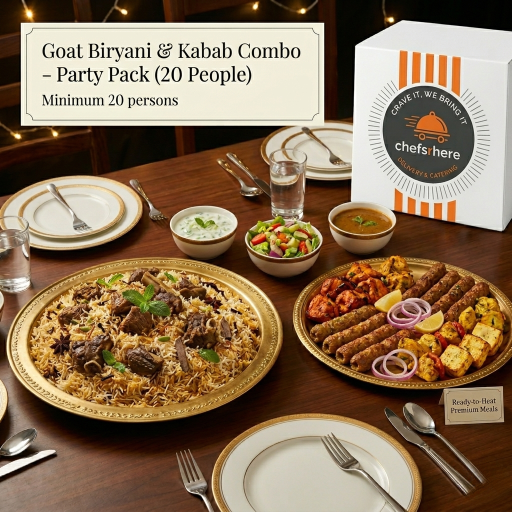 Goat Biryani & Kabab Combo – Party Pack (20 People)