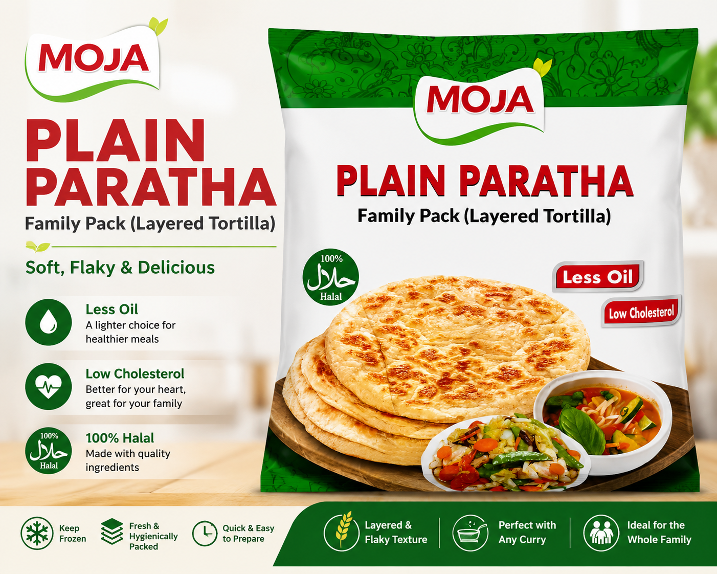 Moja Plain Paratha (Family Pack,Frozen) -20 pcs -NYC