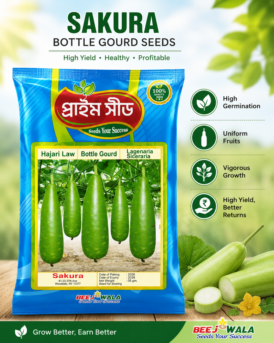 PRIME Bottle Gourd (Hajari Lau) Seeds(লম্বা/হাজারী লাউ বীজ)-NYC