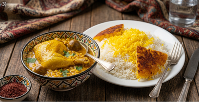 Chicken Quarter Leg Persian Saffron Stew with Saffron Rice