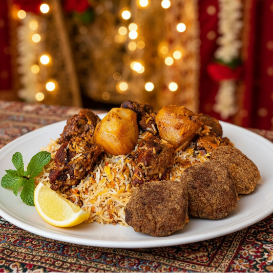 Kacchi Biryani with Chicken Shami Kabab, Serves 20