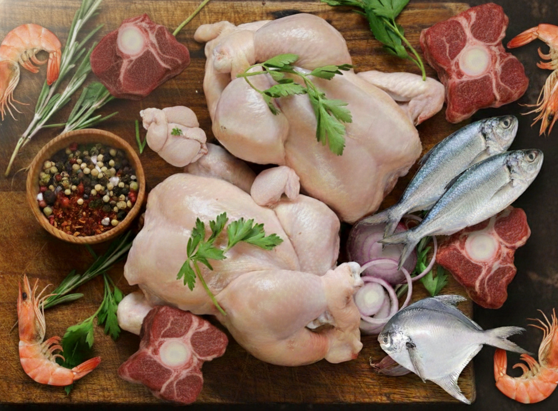 beef, chicken and fish box