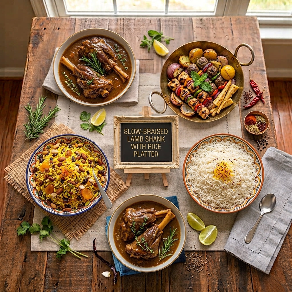 Slow-Braised Lamb Shank with Rice