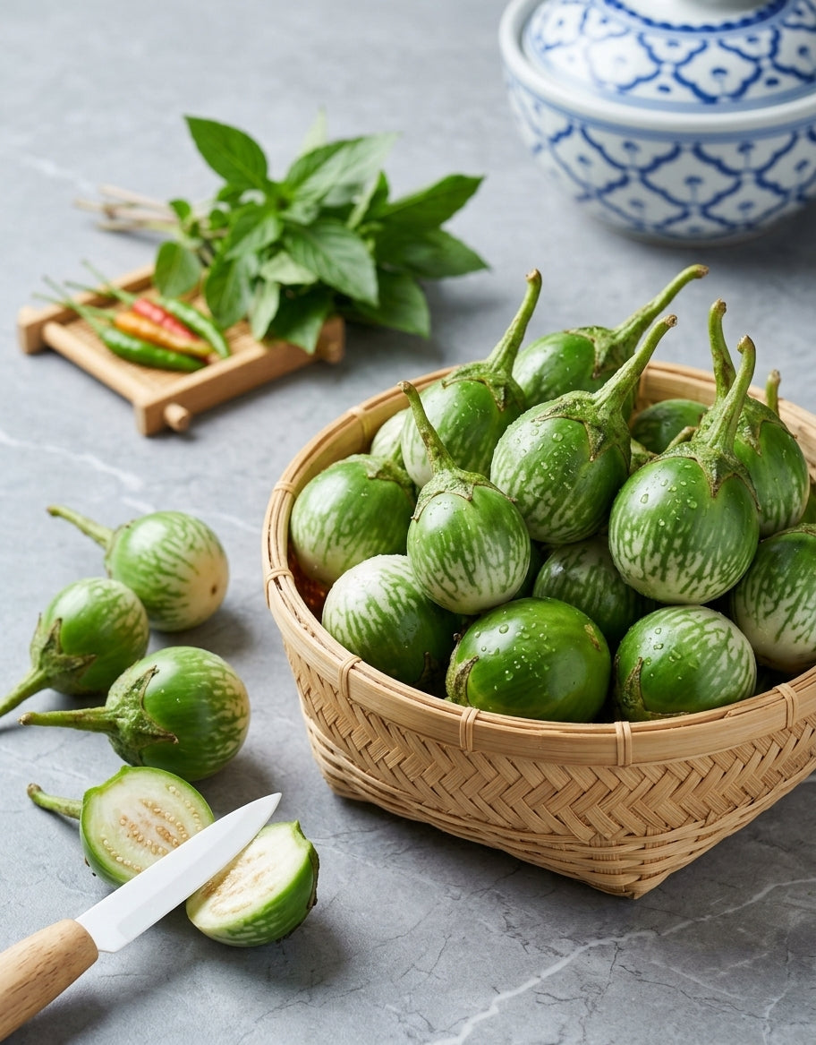 Fresh Green Round Eggplant (Small)- 1 lb