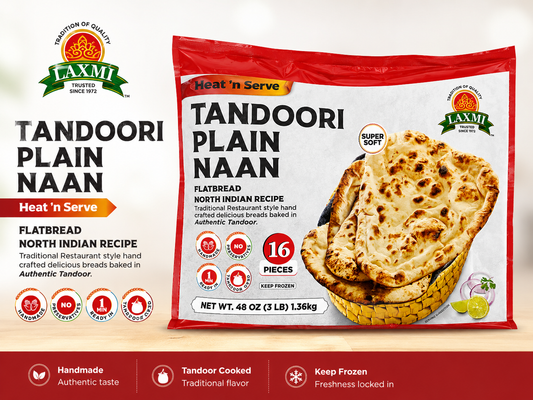 Laxmi Tandoori Plain Naan(Frozen)-16PC-3 lb