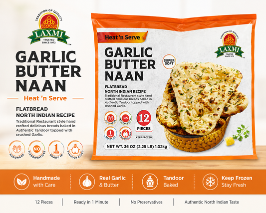 Laxmi Garlic Butter Naan (Frozen)-12pc-2.25 lb
