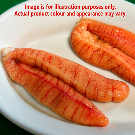 Two orange-red, vein-like novelty items on a white plate with red text warning that the image is for illustration purposes only and actual product color may vary.
