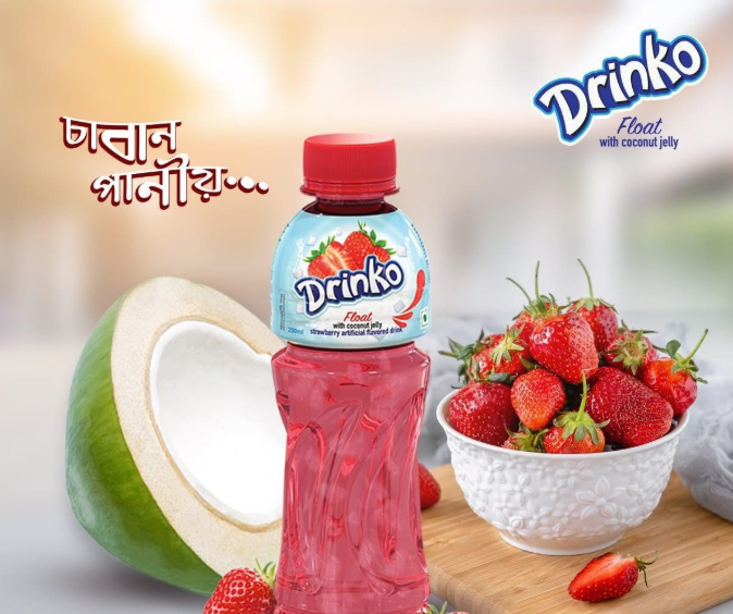 Drinko Float With Nata De Coco( Strawberry Flavour) – 330ml -NYC
