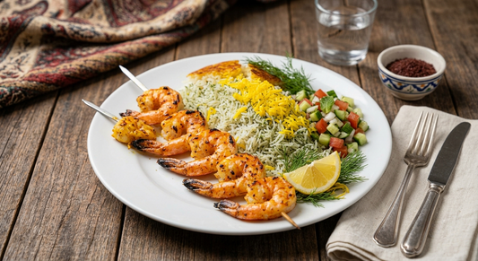 Shrimp Kebab with Dill-Infused Persian Rice