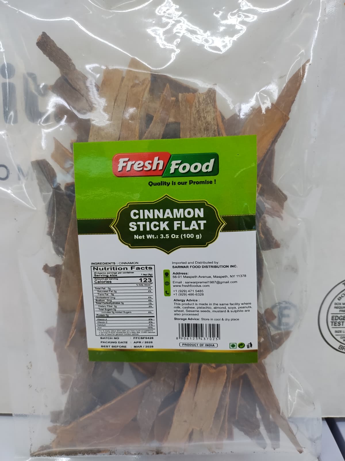 FRESH FOOD Flat Cinnamon Sticks (Pack)-100gm