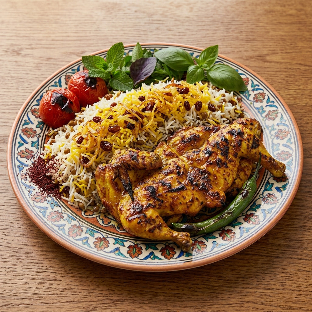 Grilled Cornish Chicken with Zereshk Polo