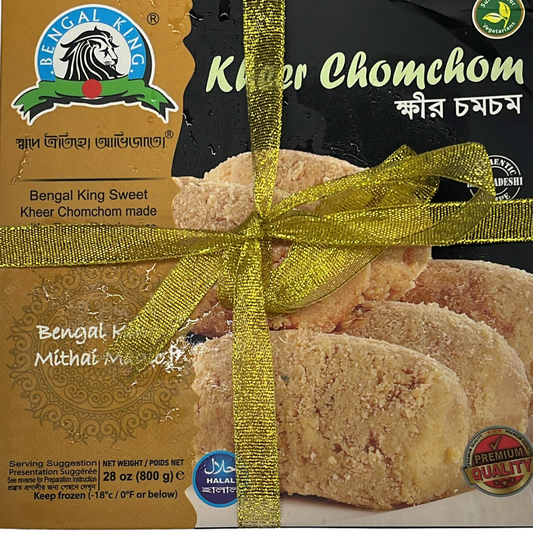 Bengal King Kheer Chomchom sweet package with a gold ribbon