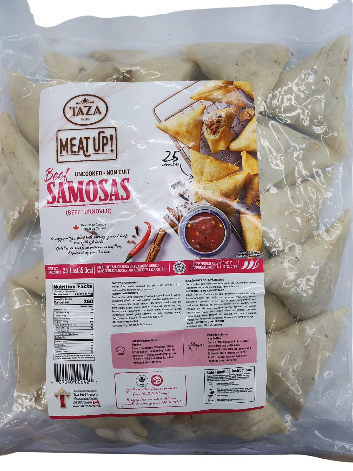 TAZA Beef Samosas-25pcs-2.2lb
